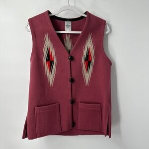 Ortegas Chimayo Hand Woven Wool Vest Size S Burgundy Southwestern Vintage